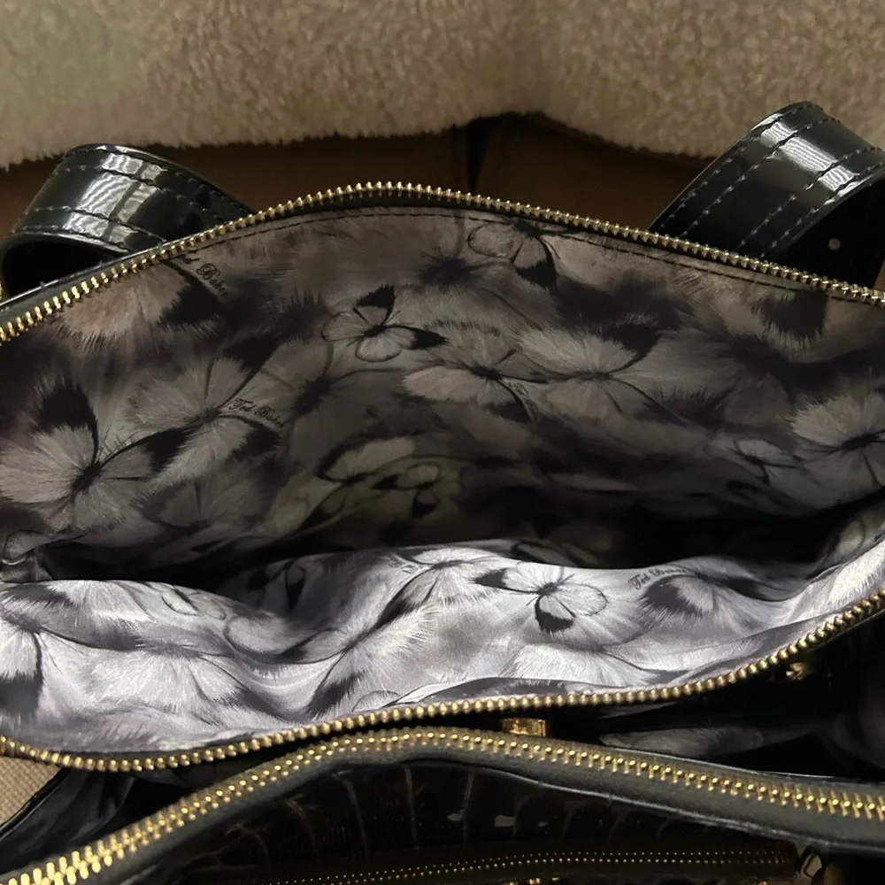 Ted Baker Glossy Black Satchel with Gold Accents - Picture 5 of 13